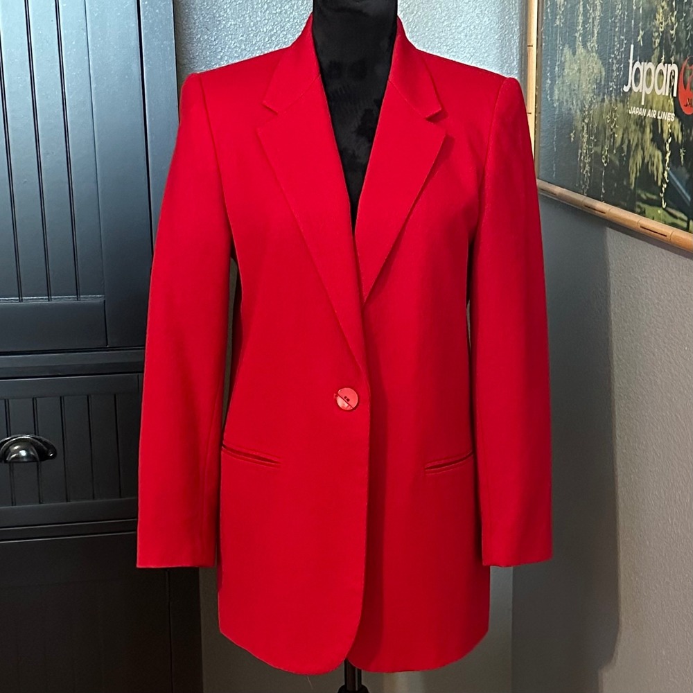Sag Harbor Women's Blazer Size 8 Red 100% Wool Blazer Career Office Jacket